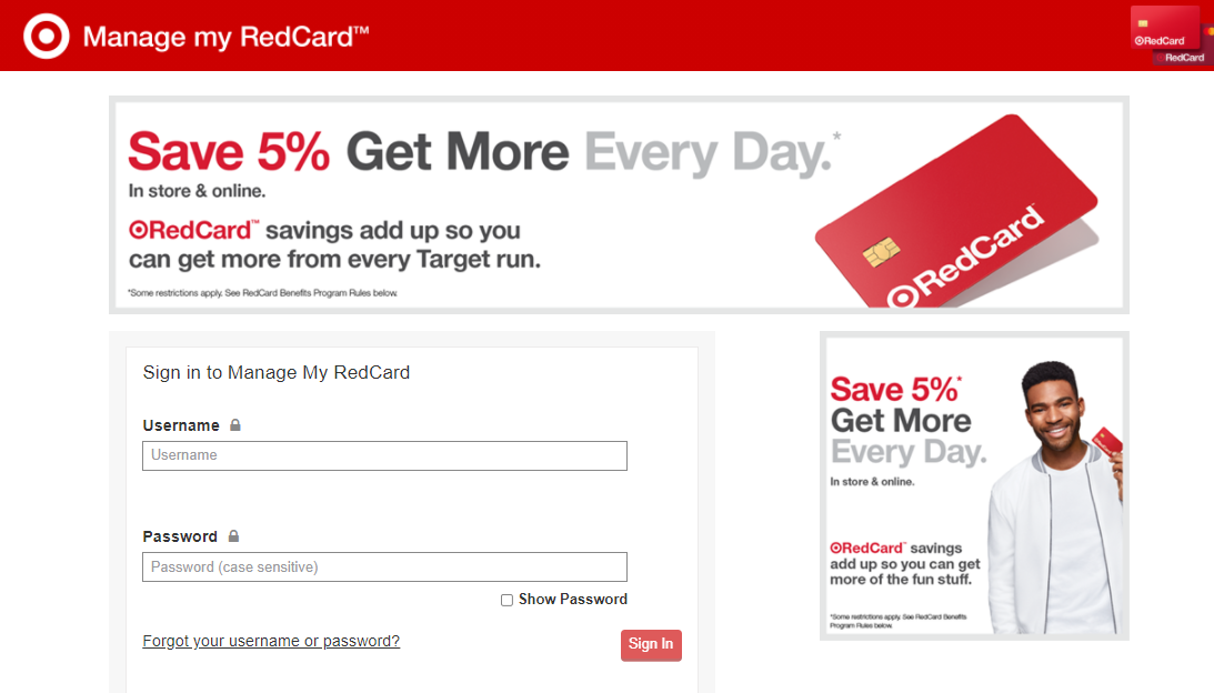 target credit card login