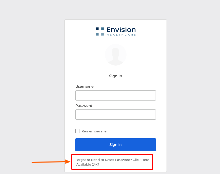 Envision Employee Portal forgot password page