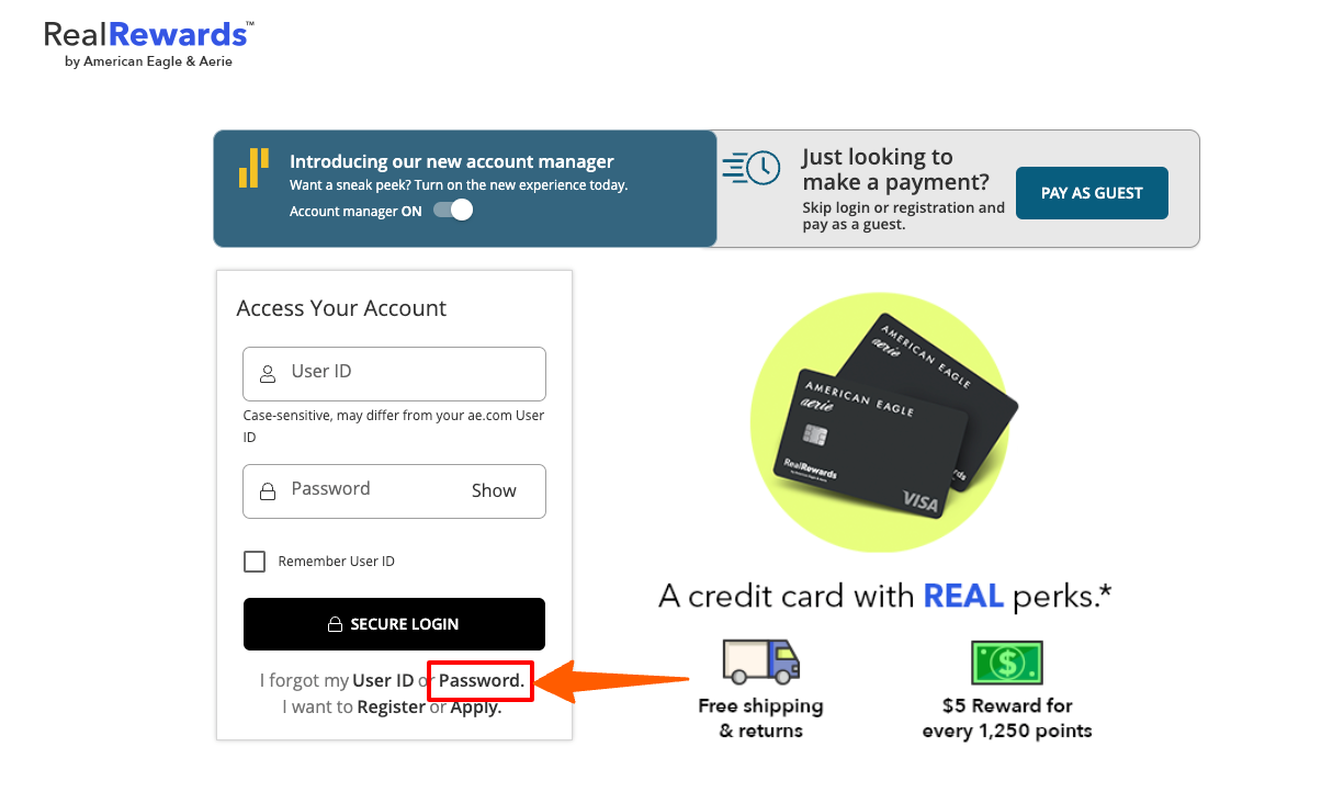 forgot Password for American Eagle Credit Card