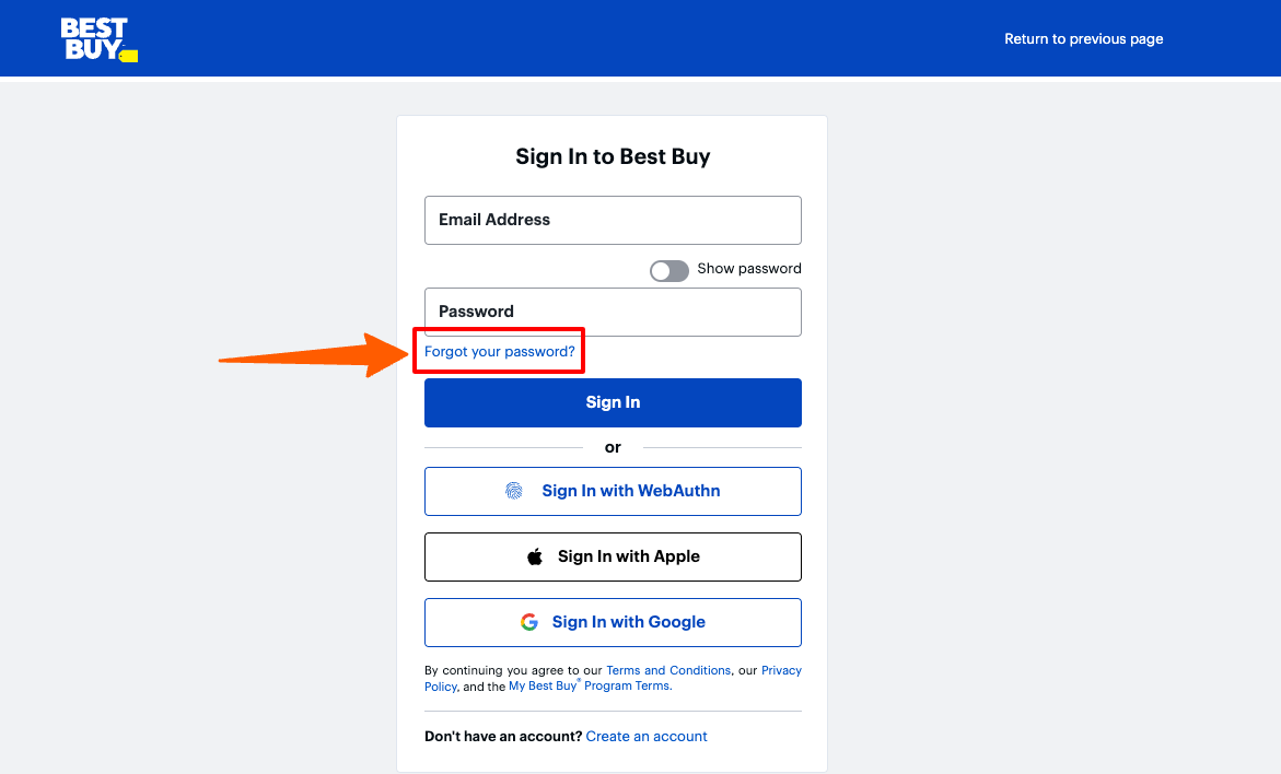 Best Buy forgot password
